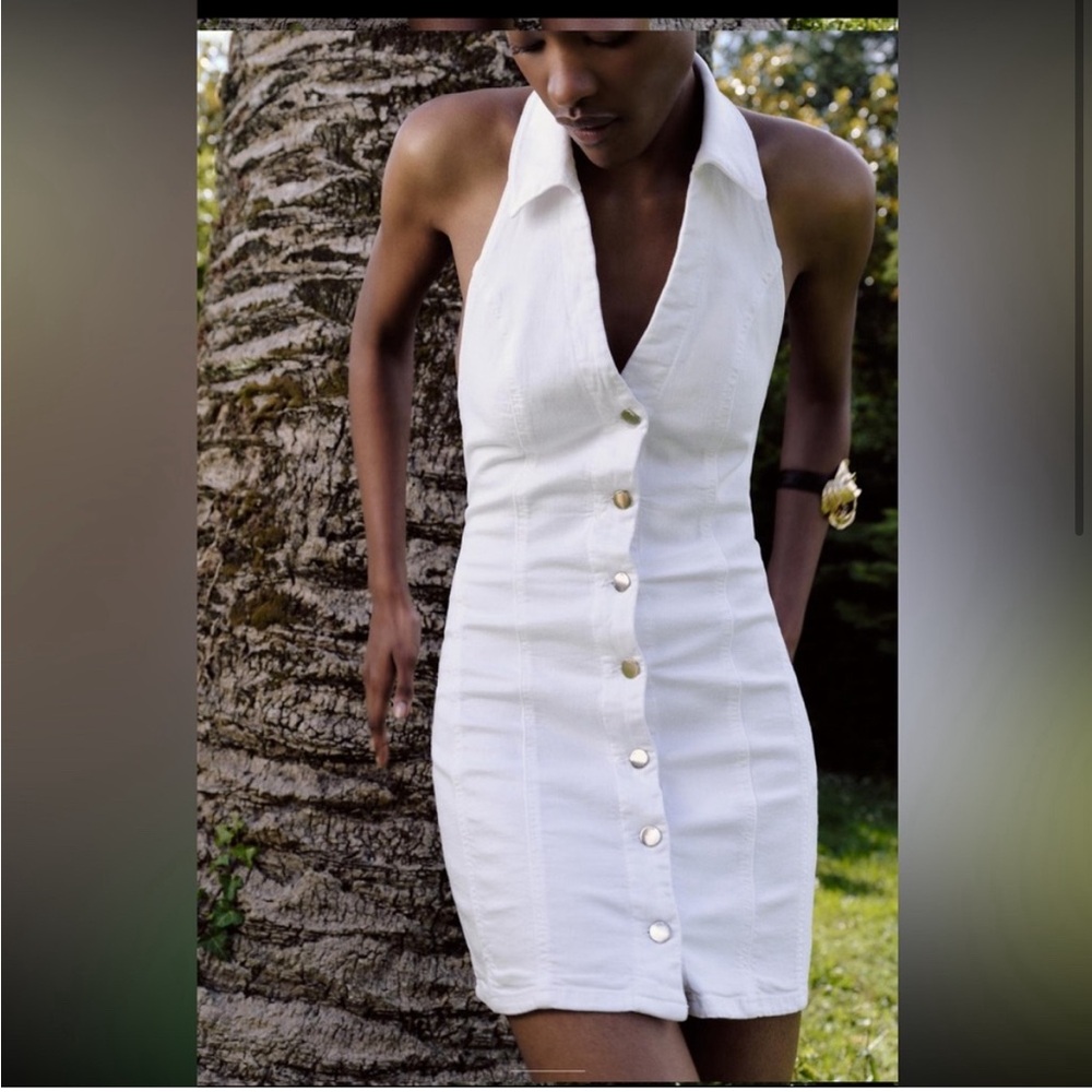 Zara White Halter Neck Cut Out Knee-Length Dress